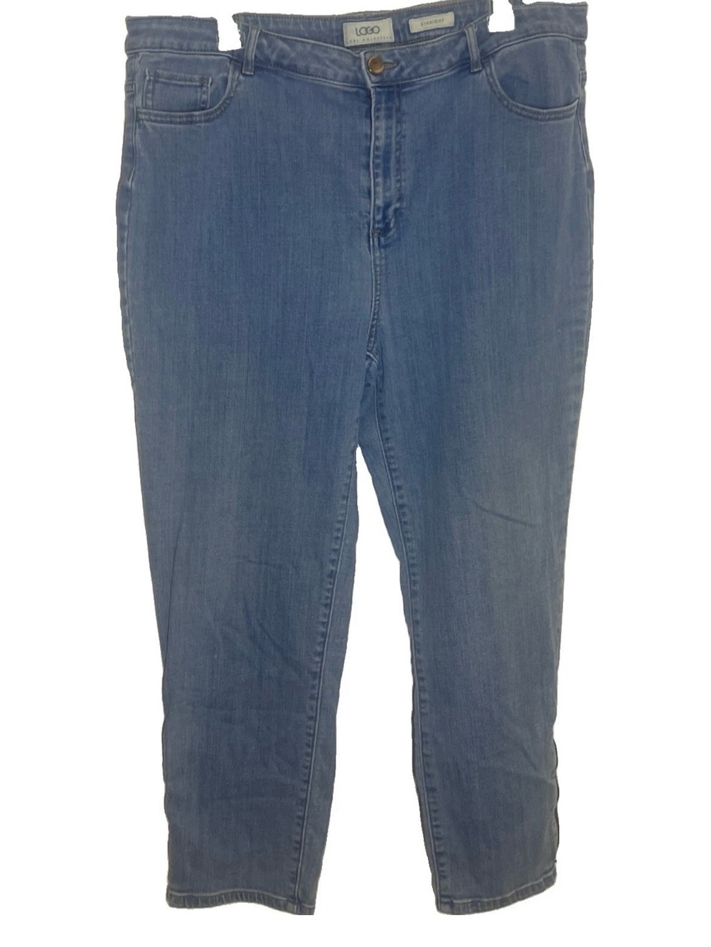 LOGO by Lori Goldstein Ankle Zipper Straight Leg Jeans Women's  18W Light Wash